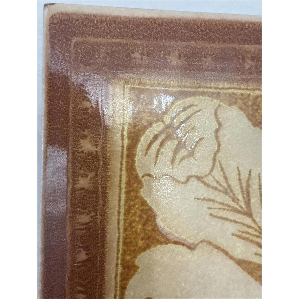 VTG Ceramic Art Tile Trivet 8” Made Italy Floral Hand Painted Brown Neutral - Picture 5 of 11